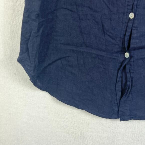 Elena Baldini Blouse Women's Size M Dark Blue Button Up Collared Linen - Picture 3 of 8